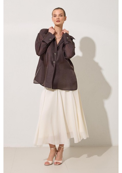 Acı-Kahve Ceket Yaka Dökümlü Gömlek