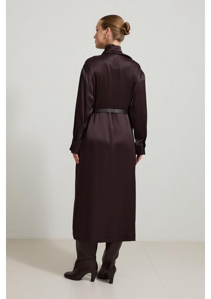 Çikolata Boyun Detaylı Belden Kemerli Elbise indirimleri