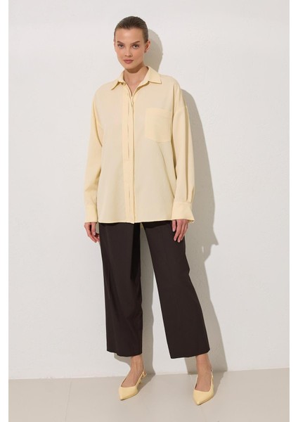 Tereyağ Sarısı Gizli Düğme Detaylı Uzun Kollu Gömlek fiyatları