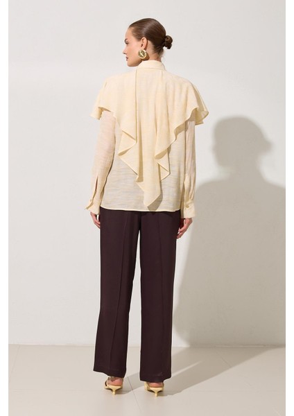 Krem Dökümlü Rahat Kesim Uzun Kollu Gömlek indirimleri