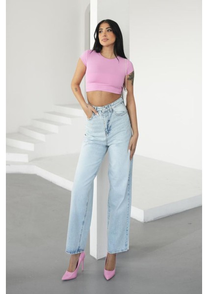 Kadın Buz Mavisi Skater Jeans Yüksek Bel fiyatları
