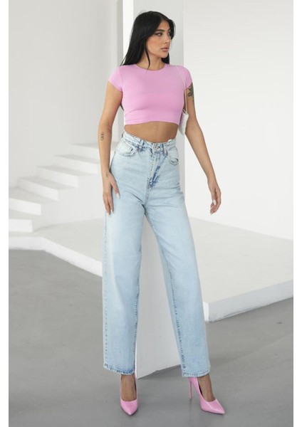 Kadın Buz Mavisi Skater Jeans Yüksek Bel indirimleri