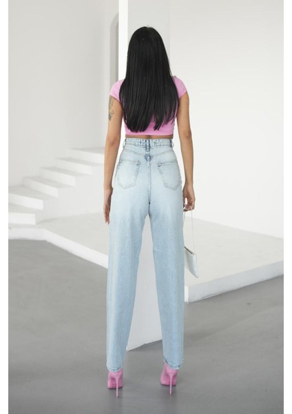 Kadın Buz Mavisi Skater Jeans Yüksek Bel