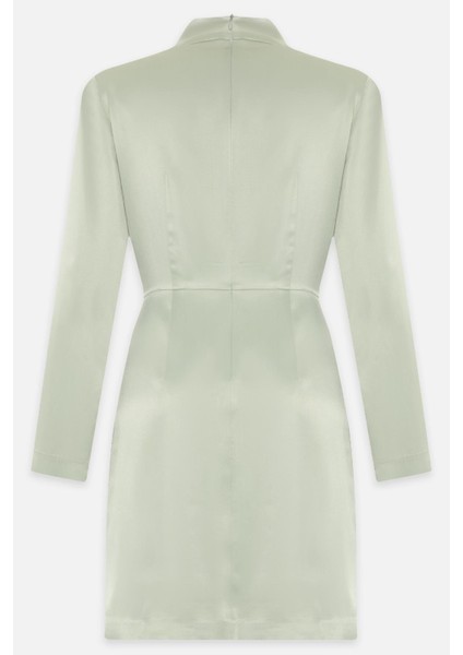 Nil Yeşili Bağlama Detaylı Balıkçı Yaka Uzun Kollu Mini Elbise fırsatları