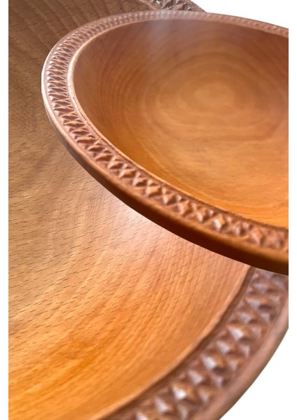 Doğal Kayın Ahşap Salata ve Sunum Kasesi – El Yapımı, Cnc Oymalı, 248 mm
