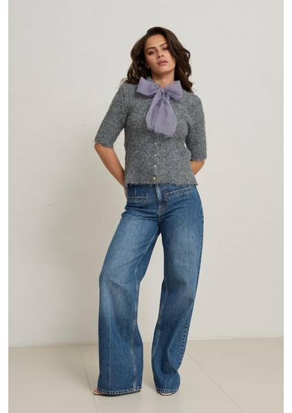 Gri Fiyonk Detaylı Kısa Kollu Triko modelleri