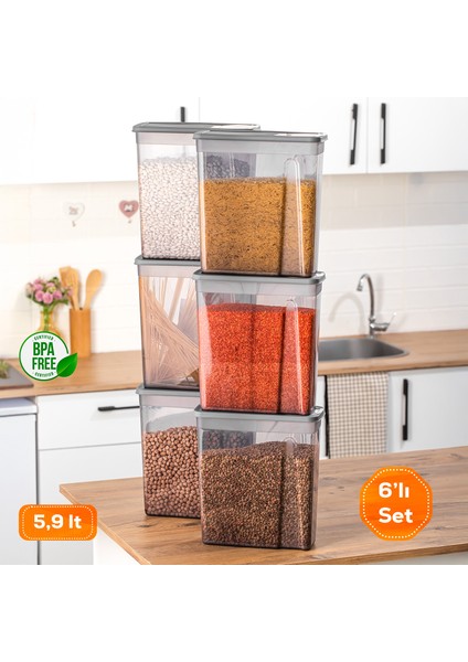 ORG-451-GR 6lı Sandy Mega Boy Hava Geçirmez Saklama Kabı Erzak Saklama Kabı Seti Gri 5,90 Lt
