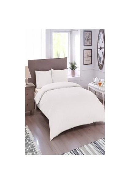 Tek Kişilik Pamuklu Nevresim Takımı Lastikli Çarşaf Beyaz