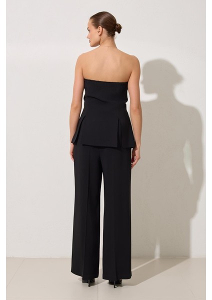 Siyah Straplez 2 Parça Görünümlü Pantolonlu Tulum fırsatları