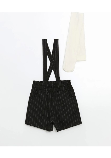 Lcw Kids Siyah Çizgili Askılı Kız Çocuk Şort ve Külotlu Çorap 2'li