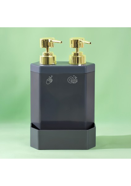 13136-1 Marlon Lecce Gold Başlıklı 2li Süngerlik Hazneli Mutfak Sıvı Sabunluk Gri fiyatları