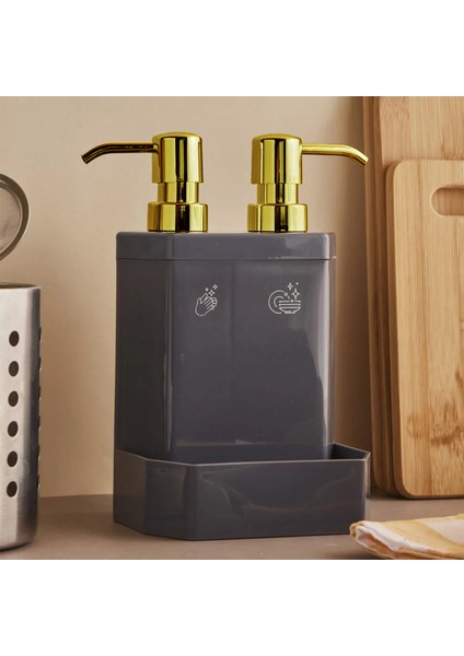 13136-1 Marlon Lecce Gold Başlıklı 2li Süngerlik Hazneli Mutfak Sıvı Sabunluk Gri fırsatları