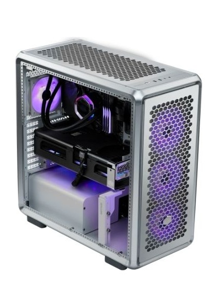 Masterframe 600TG MF600-SGNN-S00 3X140MM(ÖN)-1X120MM(ARKA) Argb Fan Modüler Atx Alüminyum Gümüş Gri Mid Tower Gaming (Oyuncu) Kasası