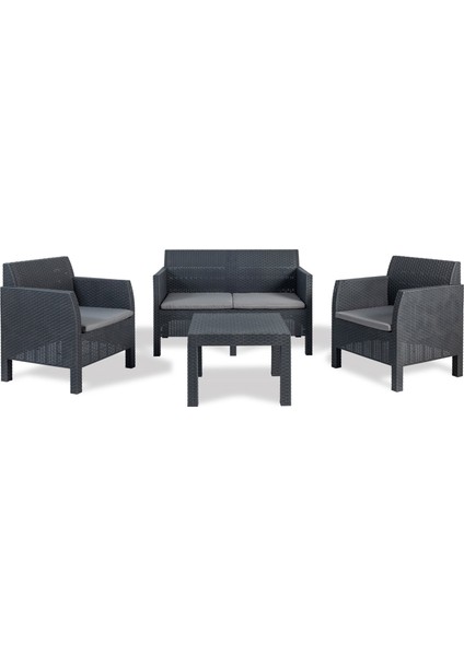Matilde 4 Kişilik Rattan Antrasit Oturma Grubu
