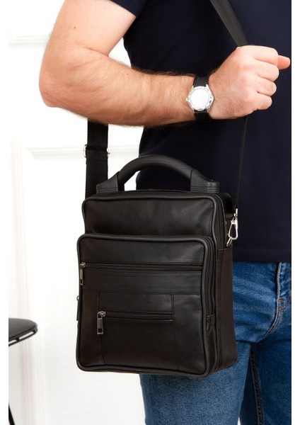 Erkek Hakiki Deri Günlük Omuz Ve El Çantası (22X27 CM) - new099 - Siyah fiyatları