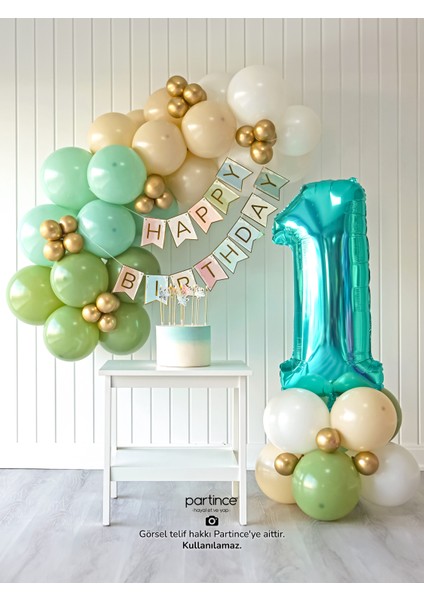 1 Yaş Balonu Doğum Günü Balon Zinciri Turkuaz Parti Seti