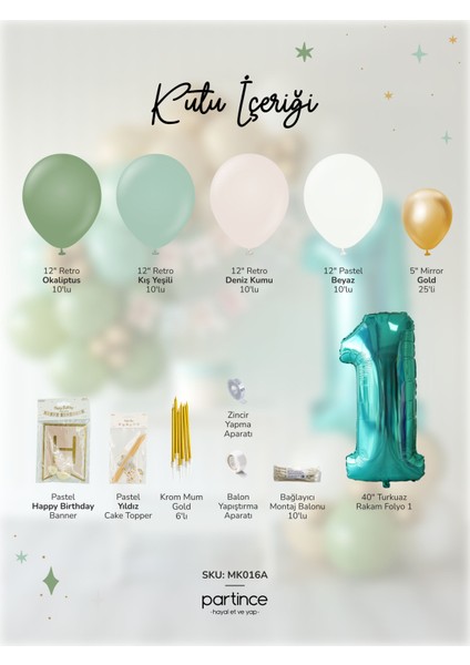 1 Yaş Balonu Doğum Günü Balon Zinciri Turkuaz Parti Seti fiyatları