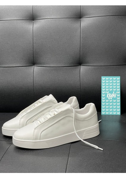 Erkek Beyaz Spor Ayakkabı Gizli Bagçik Suni Deri