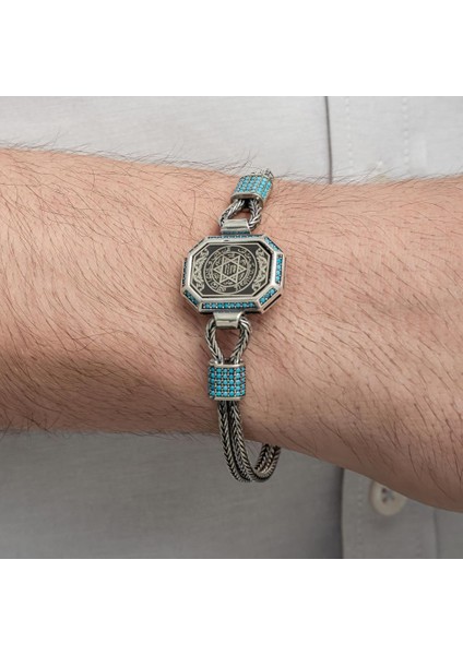 Hz.süleyman Mührü Işlemeli 925 Ayar Gümüş Erkek Bileklik