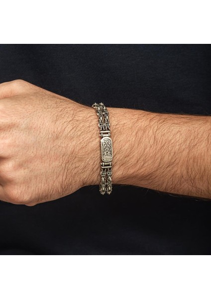 Çift Kral Zincir Desenli 925 Ayar Gümüş Erkek Bileklik fırsatları