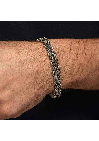 Çift Kral Zincir Desenli 925 Ayar Gümüş Erkek Bileklik indirimleri