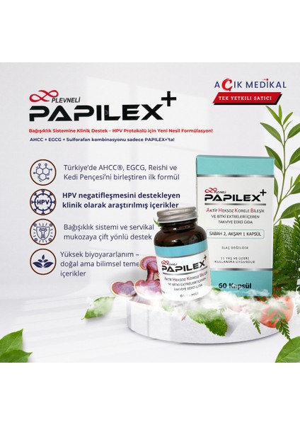 AHCC, EGCG PAPILEX+ Bitki Ekstreleri İçeren Takviye Edici Gıda fırsatları