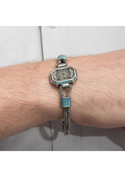 Hz.süleyman Mührü Işlemeli 925 Ayar Gümüş Erkek Bileklik modelleri