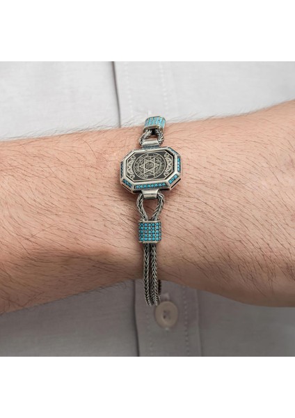 Hz.süleyman Mührü Işlemeli 925 Ayar Gümüş Erkek Bileklik indirimleri