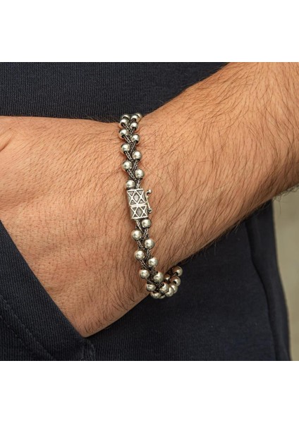 Top Suyolu Motif 925 Ayar Gümüş Erkek Bileklik