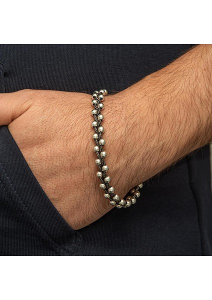 Top Suyolu Motif 925 Ayar Gümüş Erkek Bileklik fiyatları