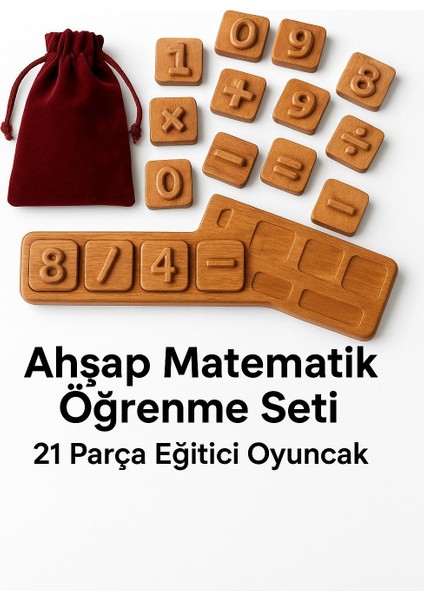 Ahsap Matematik Ögrenme Seti - 21 Parça, Egitici ve Zeka Gelistirici Oyuncak