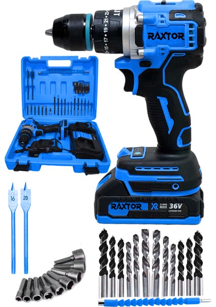 36V 5AH Yeni Kömürsüz Motor Çelik Mandren Akülü Vidalama Darbeli Şarjlı Matkap Seti