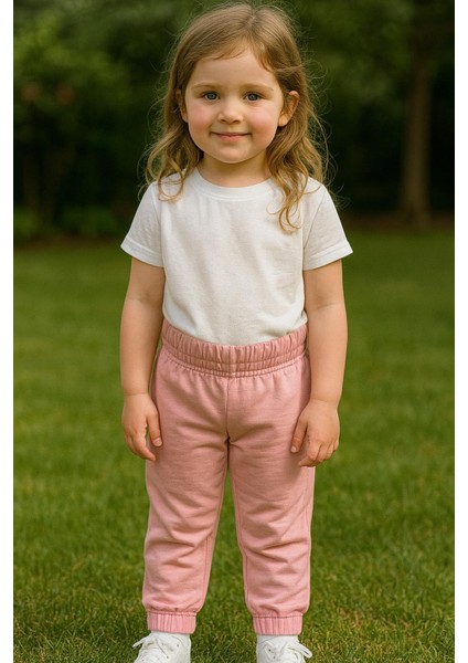 Kız Çocuk %100 Pamuk Beli ve Paçası Lastikli Eşofman Altı - Pembe (2-3 Yaş 8-9 Yaş)