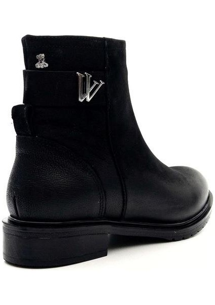 Kadın Hakiki Deri Tokalı Kısa Fermuarlı Bot 20745K - Siyah - 36 modelleri