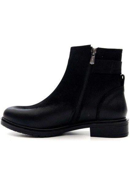 Kadın Hakiki Deri Tokalı Kısa Fermuarlı Bot 20745K - Siyah - 36 fırsatları