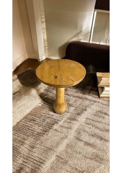 El Yapımı Masif Ahşap Tütün Renk Mantar Yan Sehpa – Tekli Model