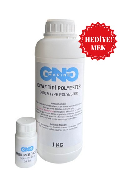 Elyaf Tipi Polyester Reçine 1 kg (Kobalt Katkılı - Mek Peroksit Hediyesi ile)