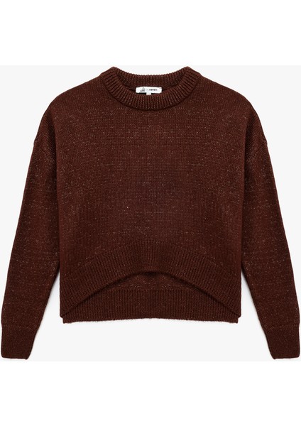 Uzun Kollu Bisiklet Yaka Asimetrik Kesim Triko Kazak