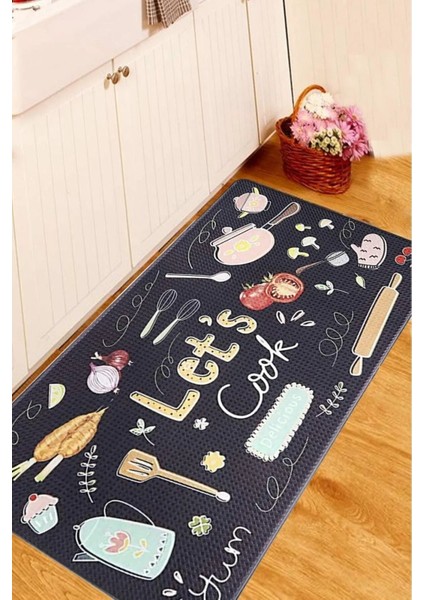 Dijital Kaymaz Yıkanabilir Modern Kıtchen Mutfak Halısı Antrasit Mutfak Halısı DC-5051