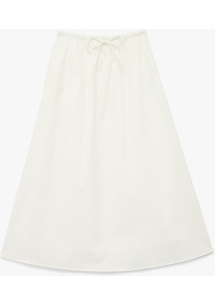 Pamuklu Astarlı Rahat Kalıp Yüksek Bel Poplin Kloş Etek