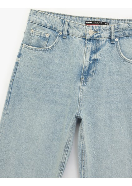 Normal Bel Pamuklu Vintage Straight Fit Jean Pantolon