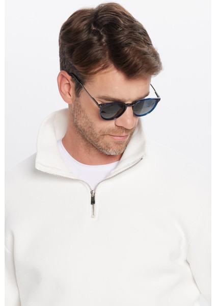 Unisex Relax Fit Rahat Kesim Pamuklu Içi Polarlı Yarım Fermuarlı Beyaz Dik Yaka Sweatshirt