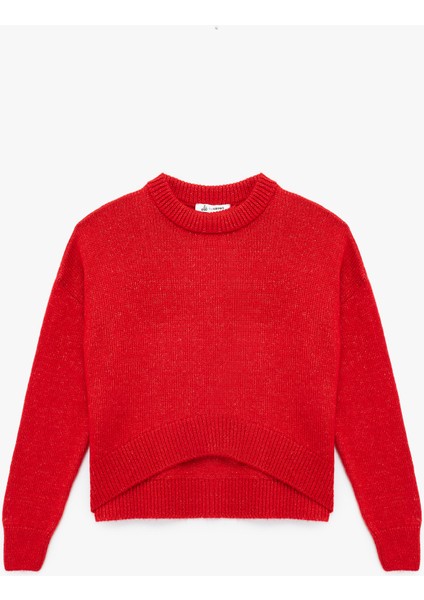 Uzun Kollu Bisiklet Yaka Asimetrik Kesim Triko Kazak