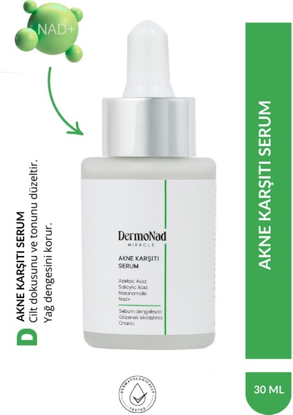Akne ve Karşıtı Serum Nad+, Salisilik Asit , Azelaik Asit, Niasinamid