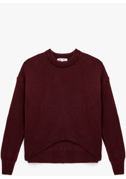 Uzun Kollu Bisiklet Yaka Asimetrik Kesim Triko Kazak