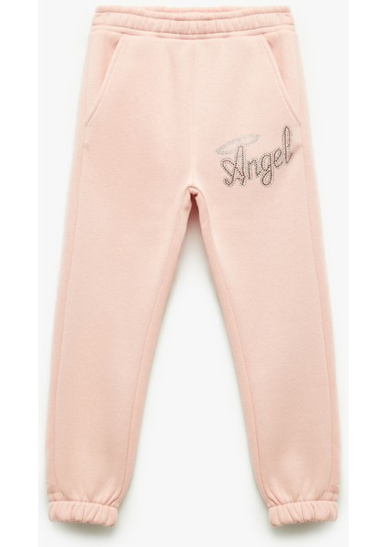 Şardonlu Taş Detaylı Baskılı Beli Lastikli Jogger Eşofman Altı