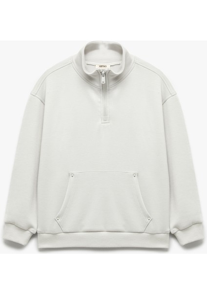 Yarım Fermuarlı Kanguru Cepli Uzun Kollu Dik Yaka Oversize Sweatshirt