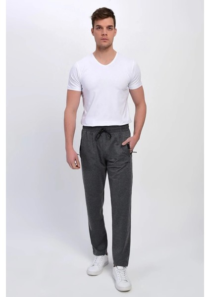 Erkek Antrasit Eşofman Altı Beli Lastikli Fermuarlı Cepli AS-101