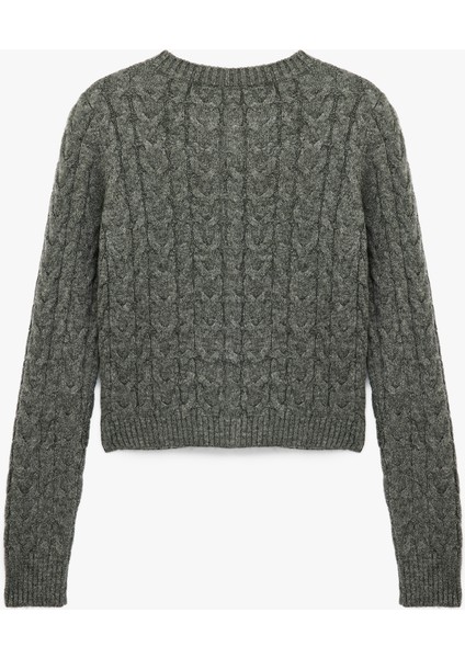 Düğmeli Bisiklet Yaka Uzun Kollu Saç Örgüsü Dokulu Triko Hırka fiyatları