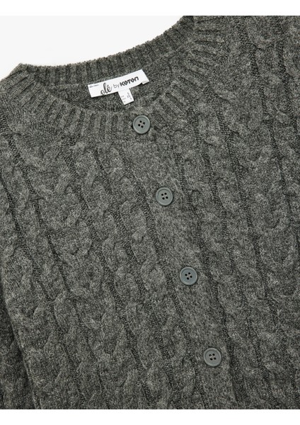 Düğmeli Bisiklet Yaka Uzun Kollu Saç Örgüsü Dokulu Triko Hırka modelleri